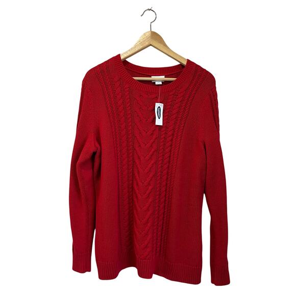 Old Navy Red Cable Knit Sweater Plus Size 1X Long Sleeve Pullover NWT - Picture 2 of 9